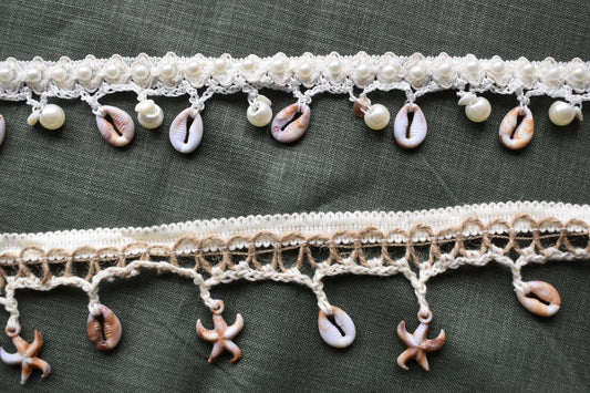 Crochet Shell Trim | Pearl, Cowrie, Starfish | Coastal Decor
