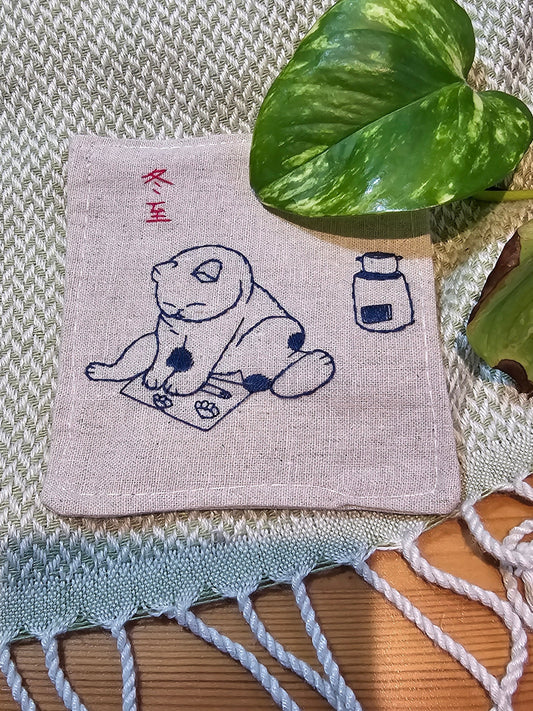 Individual Hand Embroidered Chinese Winter Solar Terms Cat Coaster (Winter Solstice)